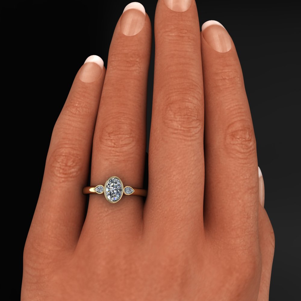oval moissanite engagement ring, past present future 3 stone bezel ring, solid gold ring