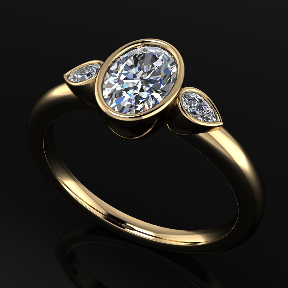 oval moissanite engagement ring, past present future 3 stone bezel ring, solid gold ring