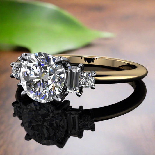 1 carat round moissanite ring, 5 stone ring, d color moissanite - gillian ring - J Hollywood Designs