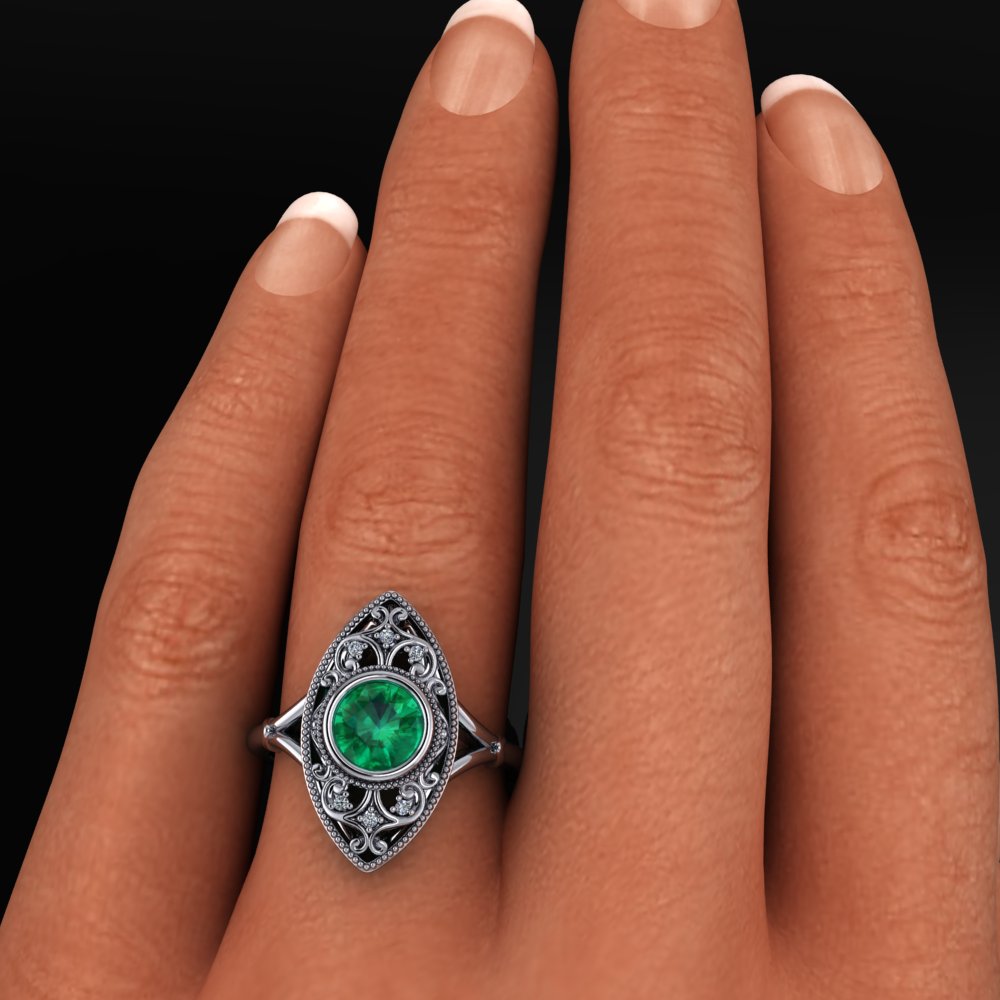 audrey ring - round navette ring - emerald
