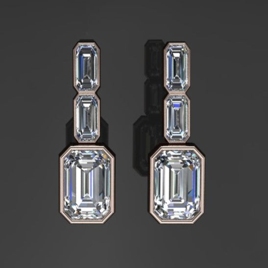 Taylor earrings - 1.5 total carat bezel set emerald moissanite earrings - J Hollywood Designs