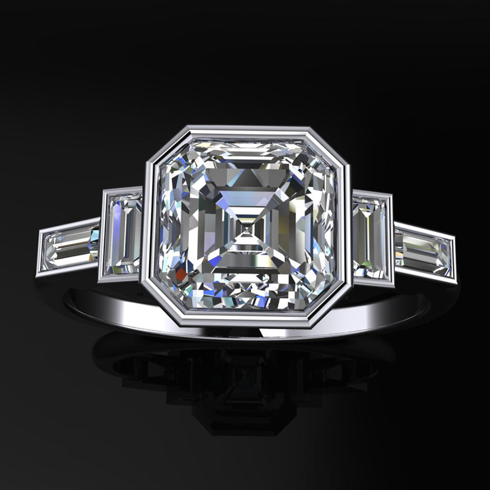 hepburn ring – 2 carat asscher cut moissanite engagement ring, art deco inspired ring, ZAYA moissanite - J Hollywood Designs