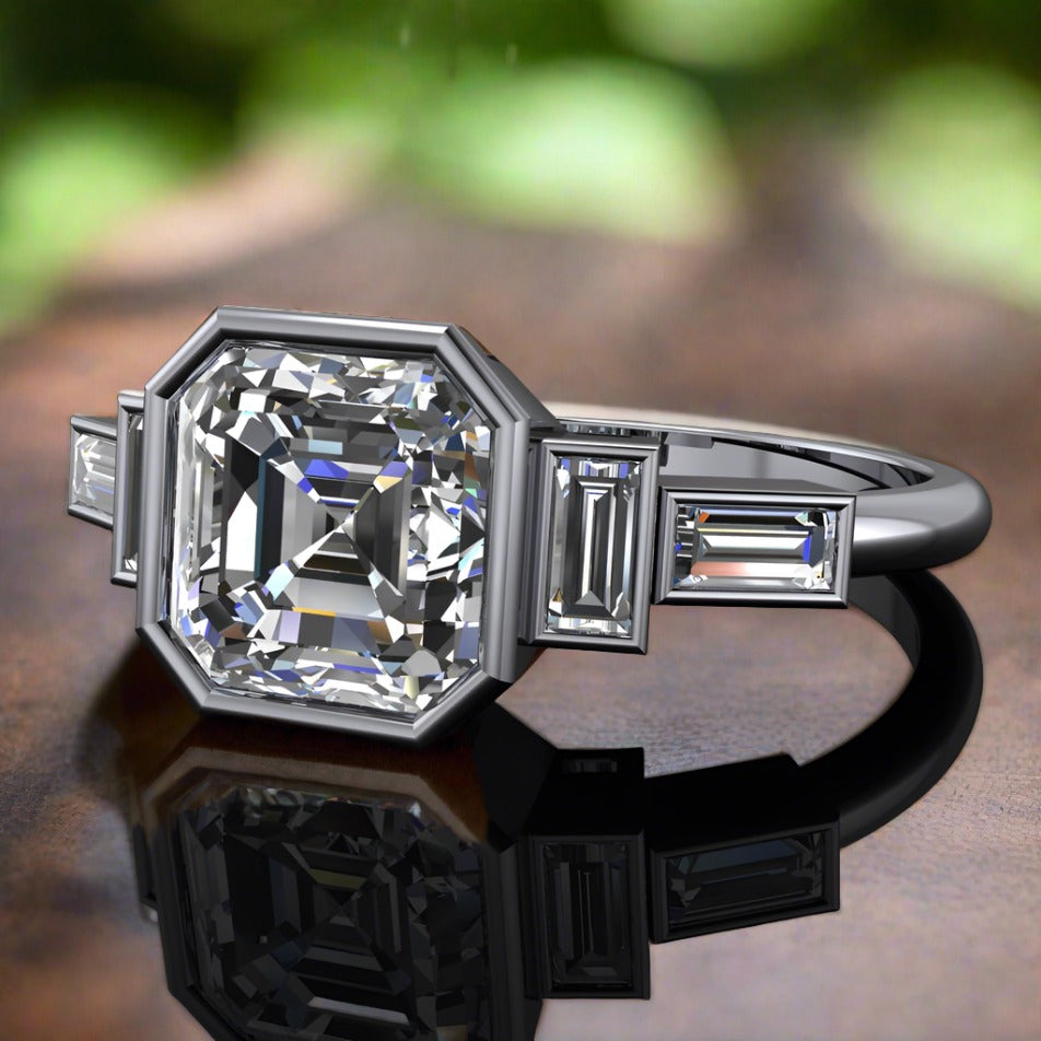 hepburn ring – 2 carat asscher cut moissanite engagement ring, art deco inspired ring, ZAYA moissanite - J Hollywood Designs