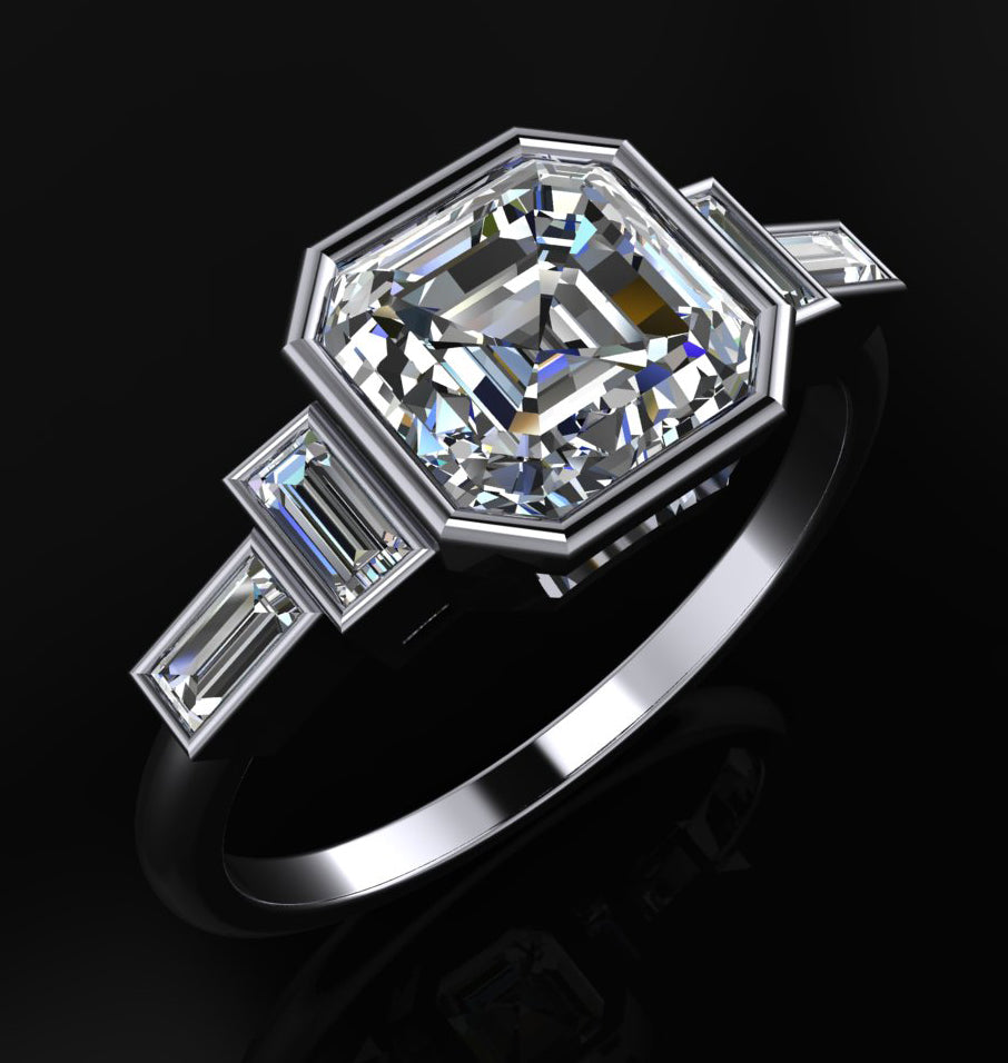 hepburn ring – 2 carat asscher cut moissanite engagement ring, art deco inspired ring, ZAYA moissanite - J Hollywood Designs