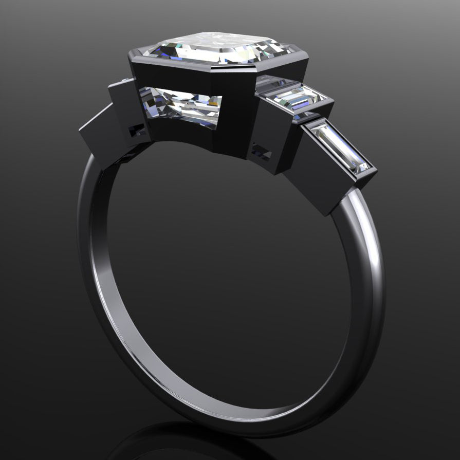 hepburn ring – 2 carat asscher cut moissanite engagement ring, art deco inspired ring, ZAYA moissanite - J Hollywood Designs