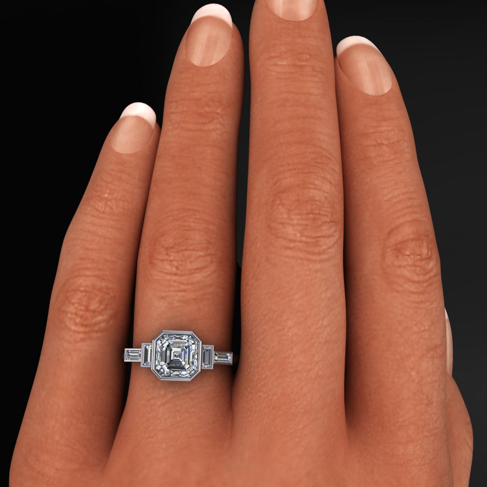 hepburn ring – 2 carat asscher cut moissanite engagement ring, art deco inspired ring, ZAYA moissanite - J Hollywood Designs