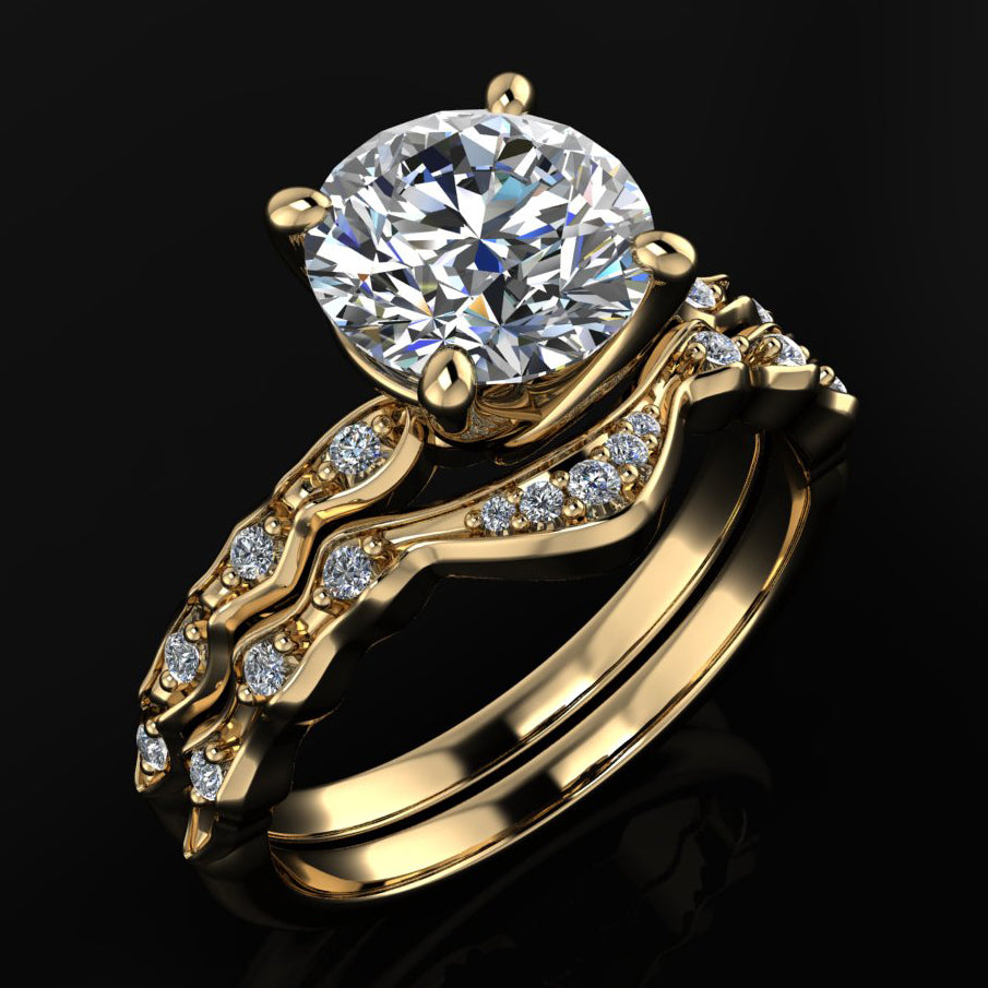 1.5 carat round moissanite engagement ring - wedding set