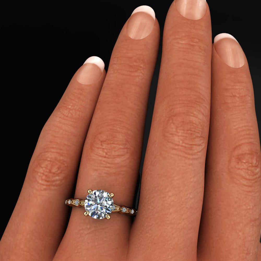 1.5 carat round moissanite engagement ring - model shot
