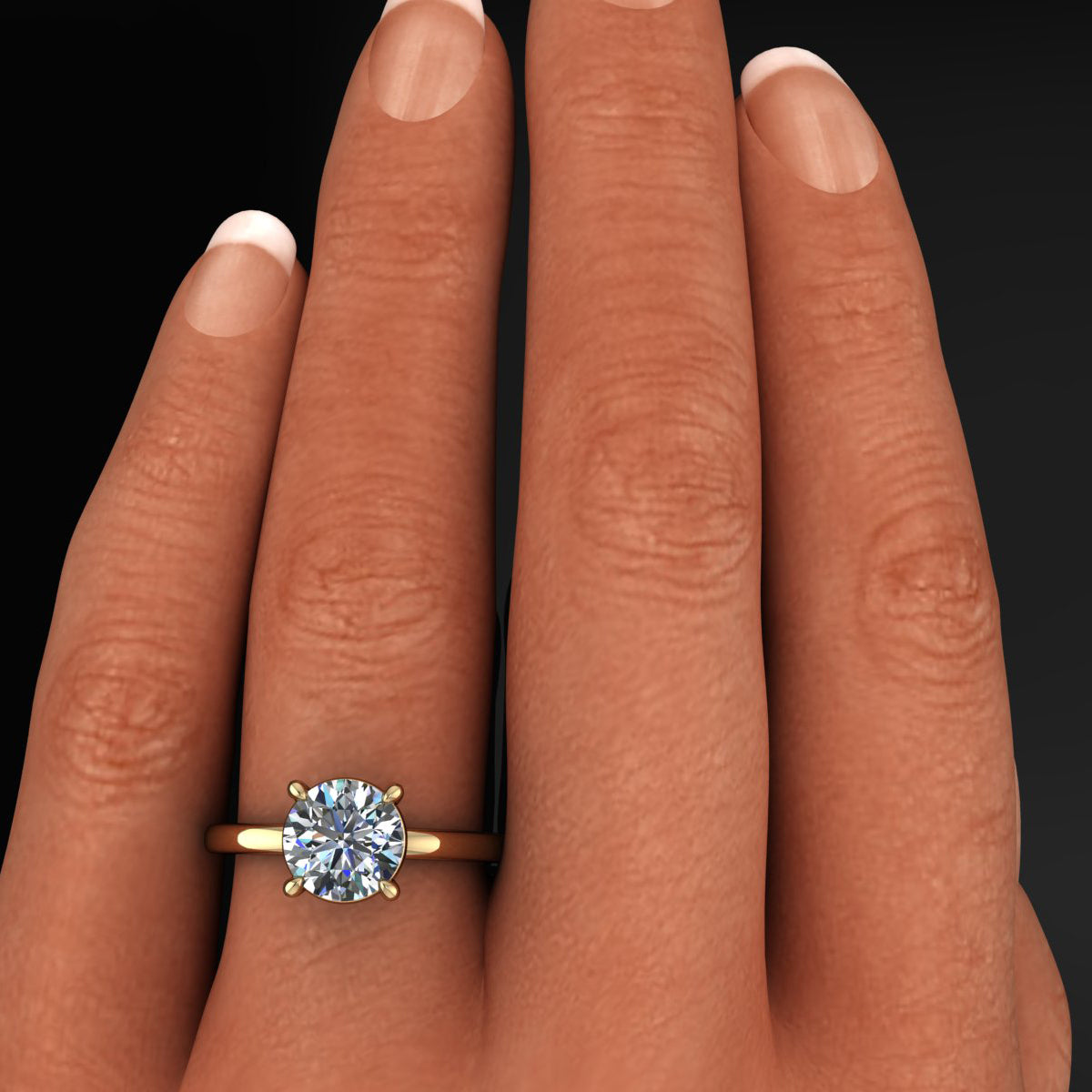 rowan ring - 1.5 carat round engagement ring with diamond side halo - model shot