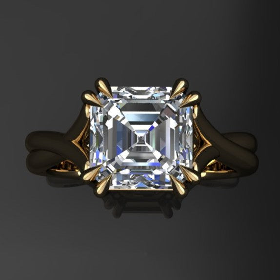 2 carat asscher moissanite ring with a 3.5mm wide band - top view