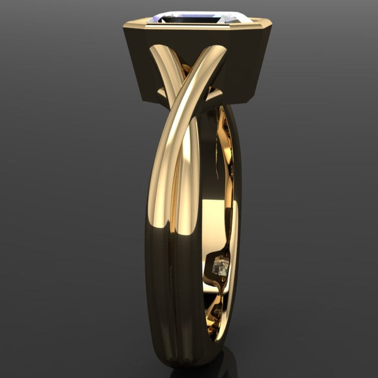 2 carat bezel set asscher engagement ring with a 3.5mm wide euro band - second side view