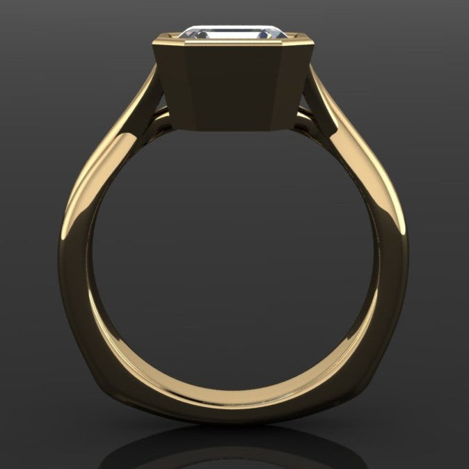 2 carat bezel set asscher engagement ring with a 3.5mm wide euro band - profile view