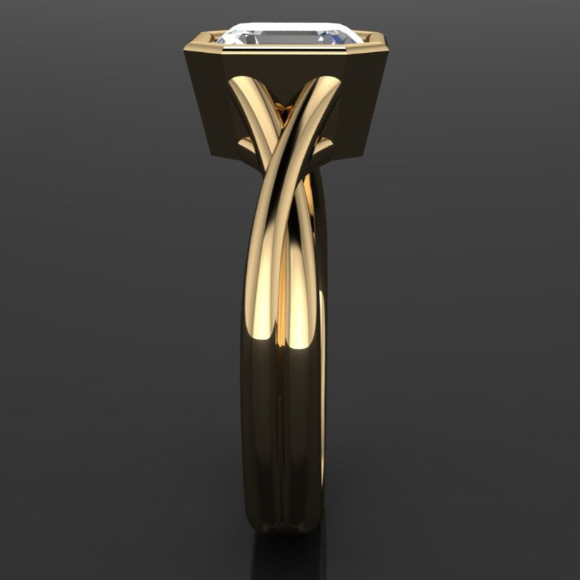 2 carat bezel set asscher engagement ring with a 3.5mm wide euro band - side view