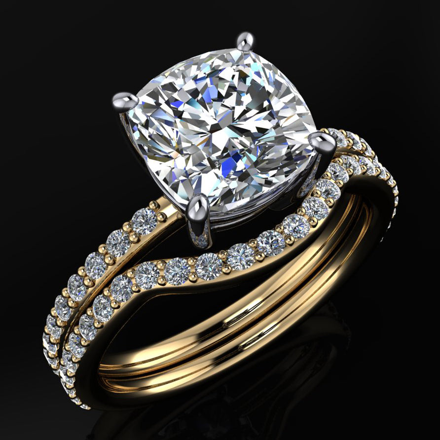 lab grown diamond cushion engagement ring - eliza - wedding set