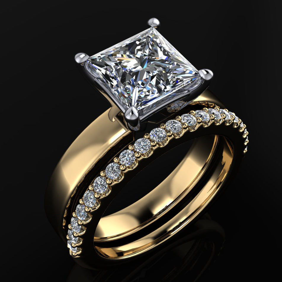 caroline ring - princess cut diamond engagement ring - wedding band and matching engagement ring