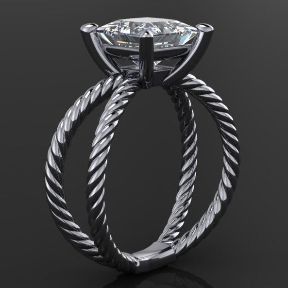 raven ring - 2 carat princess cut moissanite engagement ring, d color moissanite - J Hollywood Designs
