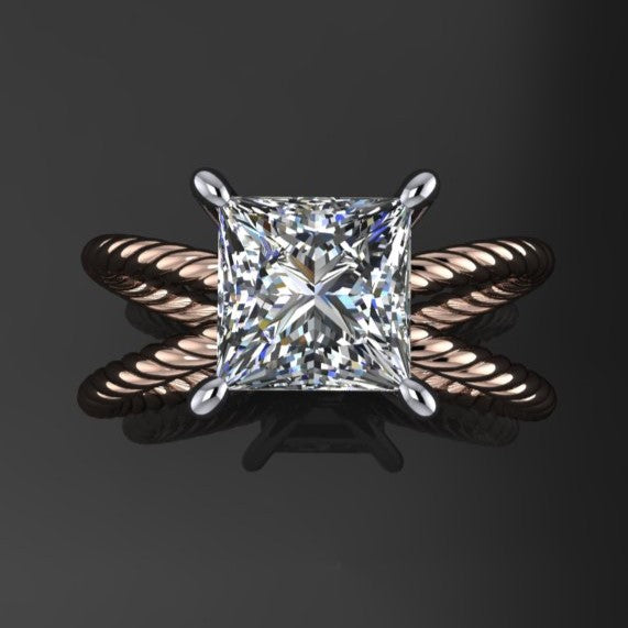 raven ring - 2 carat princess cut moissanite engagement ring, d color moissanite - J Hollywood Designs