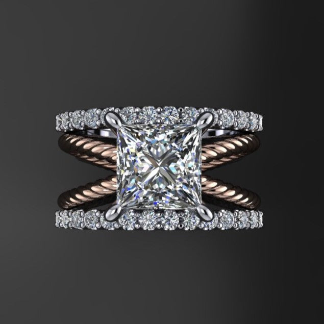 raven ring - 2 carat princess cut moissanite engagement ring, d color moissanite - J Hollywood Designs