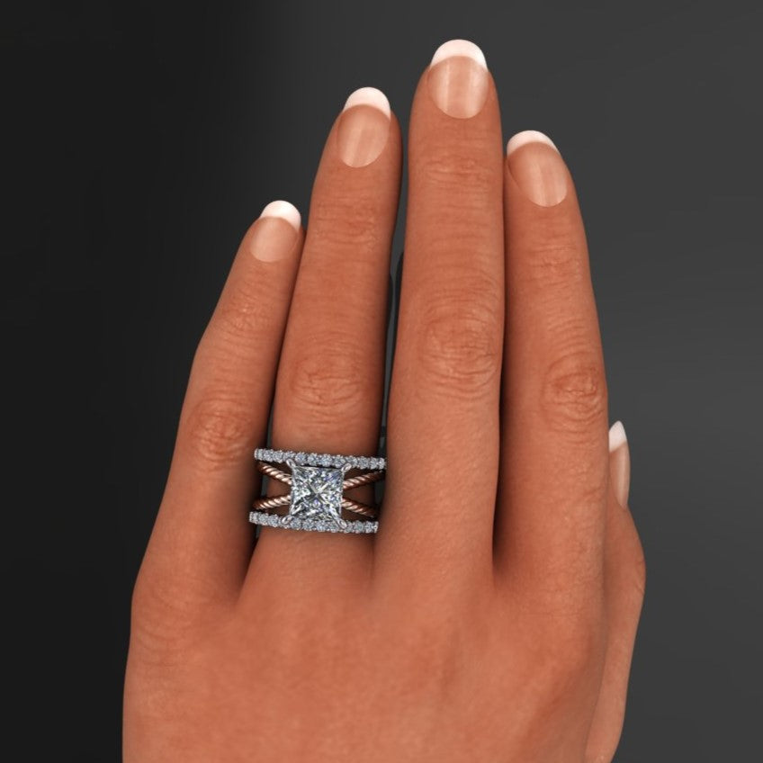 raven ring - 2 carat princess cut moissanite engagement ring, d color moissanite - J Hollywood Designs