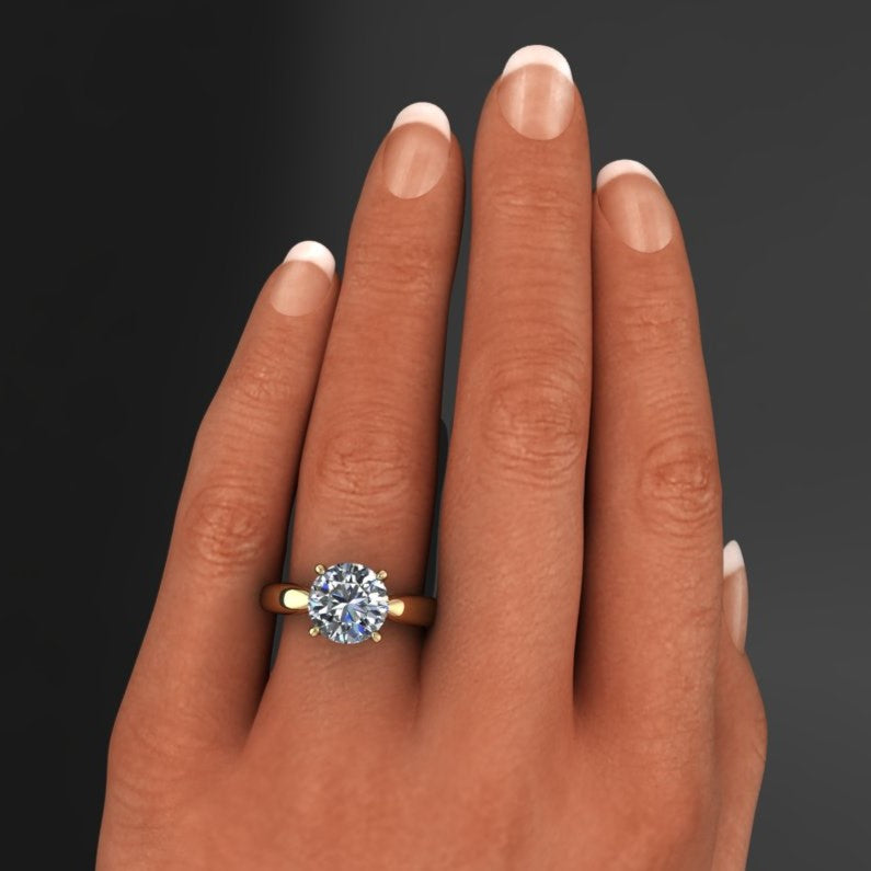 2 carat round moissanite solitaire ring - hand model