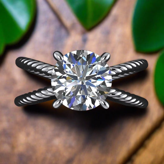 2 carat round moissanite engagement ring - raven ring - top view