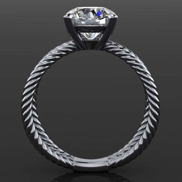 2 carat round moissanite engagement ring - raven ring - profile view