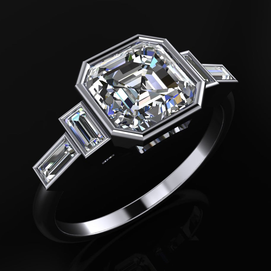 marlene ring - 2 carat asscher cut moissanite engagement ring, five stone ring - J Hollywood Designs