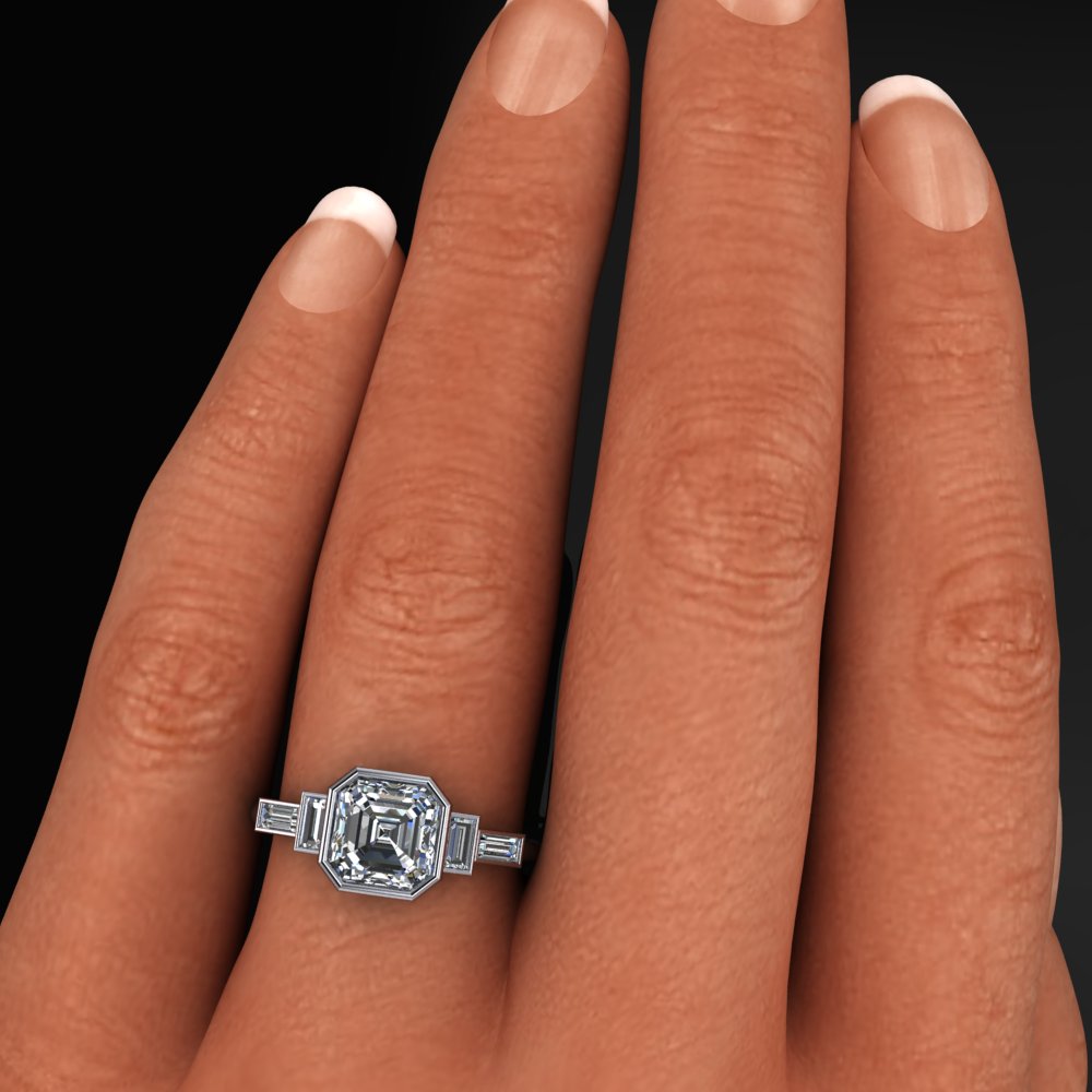 marlene ring - 2 carat asscher cut moissanite engagement ring, five stone ring - J Hollywood Designs