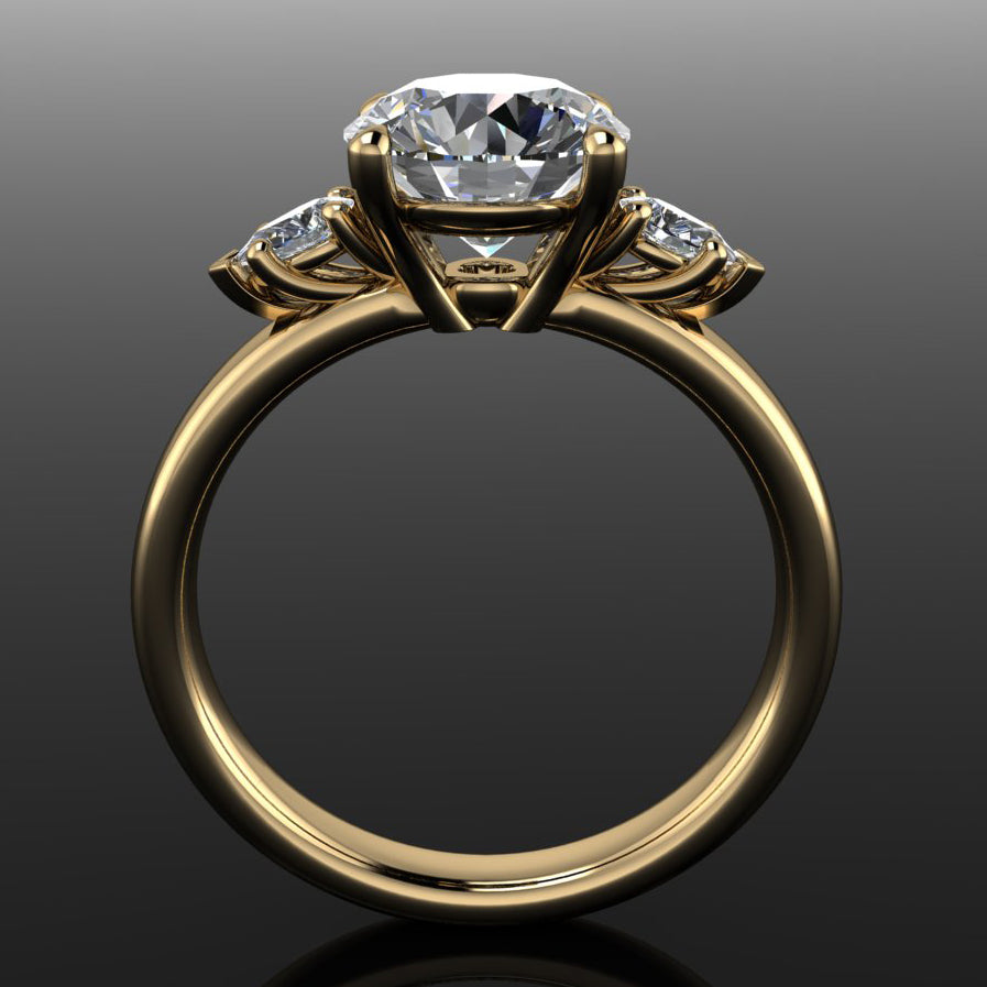 abigail ring - 2 carat round moissanite engagement ring, anniversary ring, 3 stone ring - J Hollywood Designs