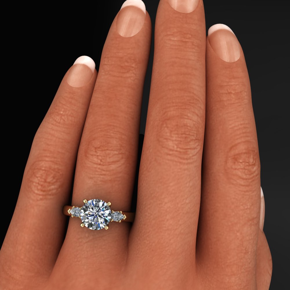 abigail ring - 2 carat round moissanite engagement ring, anniversary ring, 3 stone ring - J Hollywood Designs
