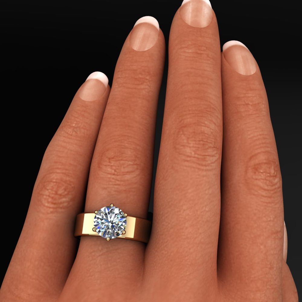 nova ring - cigar band engagement ring set with a 2 carat round moissanite - model shot