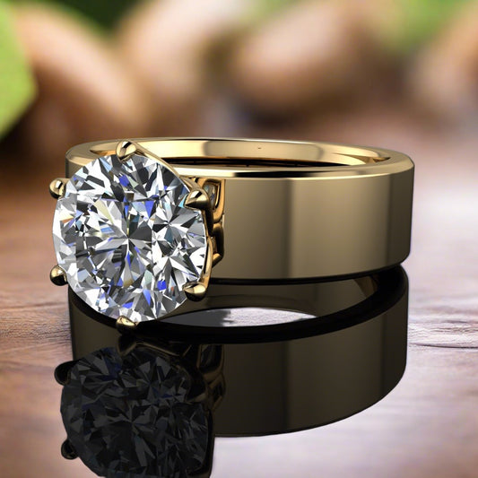 nova ring - cigar band engagement ring set with a 2 carat round moissanite - flat view