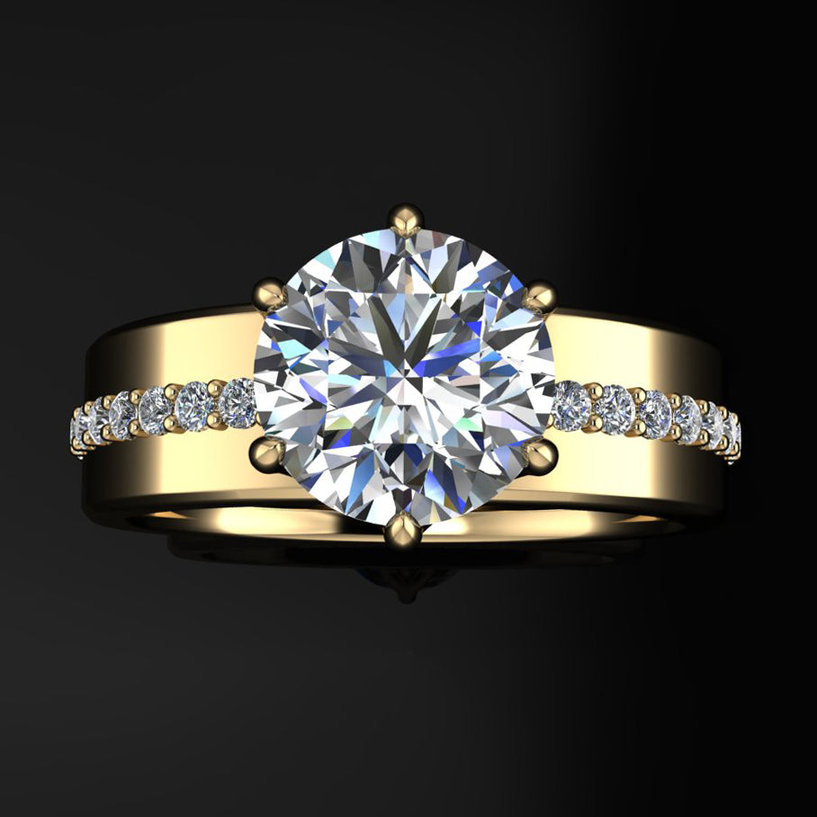 nova ring II - wide engagement ring with lab grown diamond, cigar band - top view