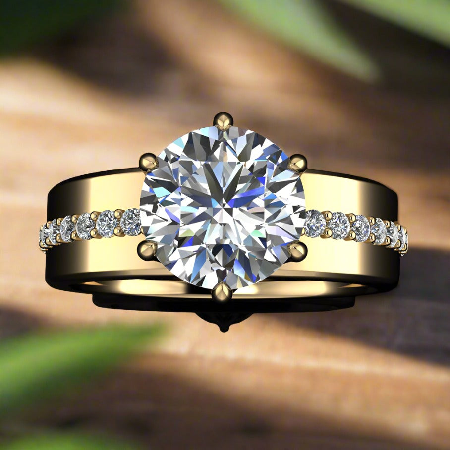 nova ring II - wide engagement ring with lab grown diamond, cigar band - top view