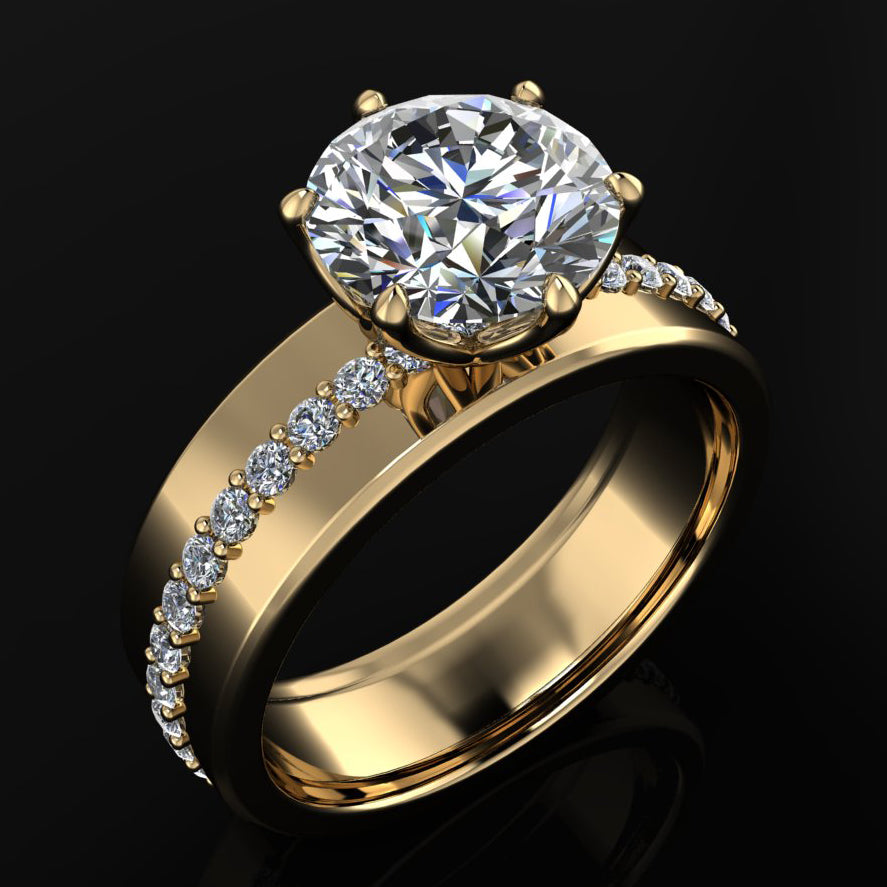 nova ring II - wide engagement ring with lab grown diamond, cigar band - angle view