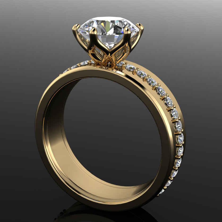 nova ring II - wide engagement ring with lab grown diamond, cigar band - side view