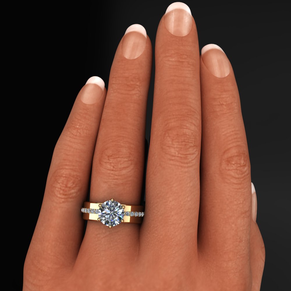 nova ring II - wide engagement ring with lab grown diamond, cigar band - model shot