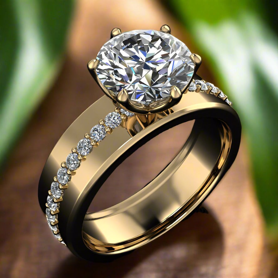 phoenix II ring - 2 carat round lab grown diamond engagement ring, lab grown diamond cigar band ring, wide engagement ring, statement ring - J Hollywood Designs