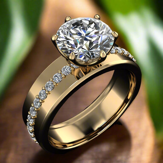 phoenix II ring - 2 carat round lab grown diamond engagement ring, lab grown diamond cigar band ring, wide engagement ring, statement ring - J Hollywood Designs