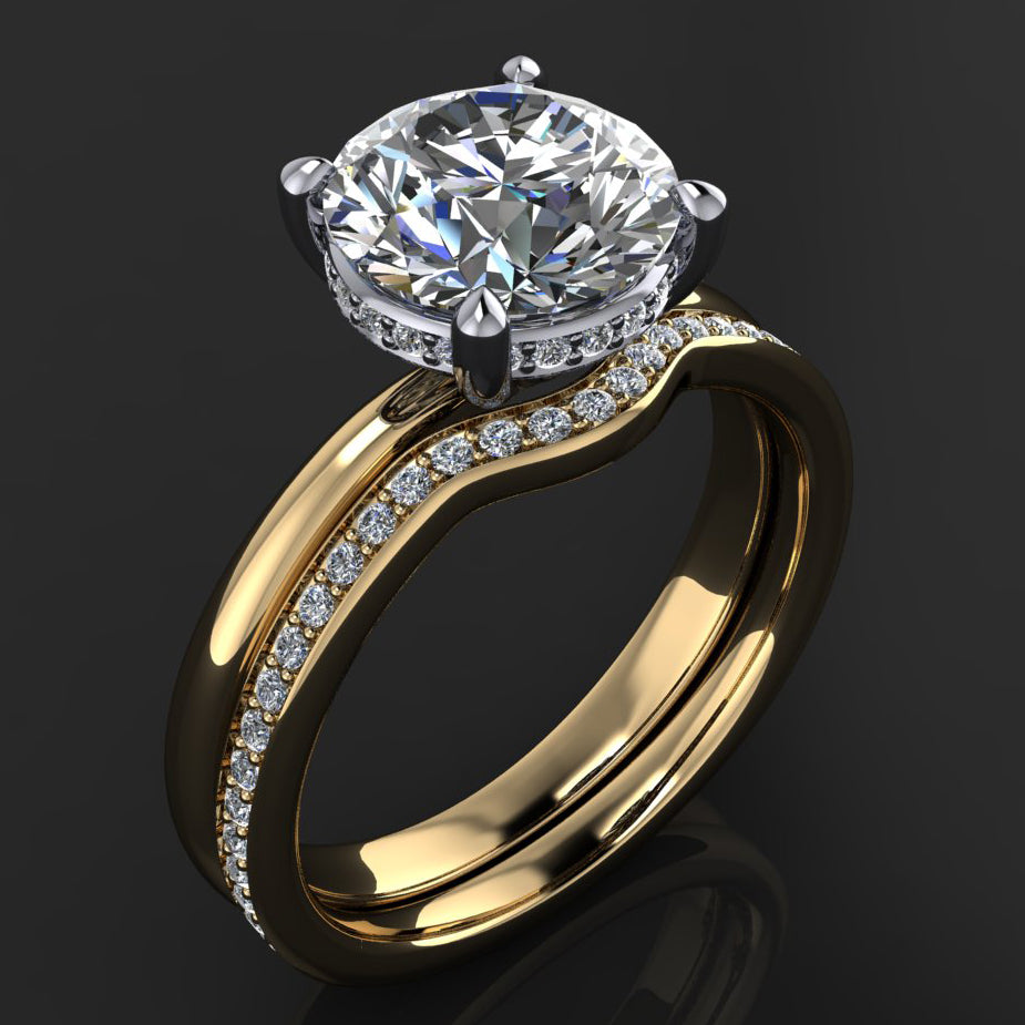ryley ring - lab grown diamond engagement ring with a side halo, with matching diamond wedding band