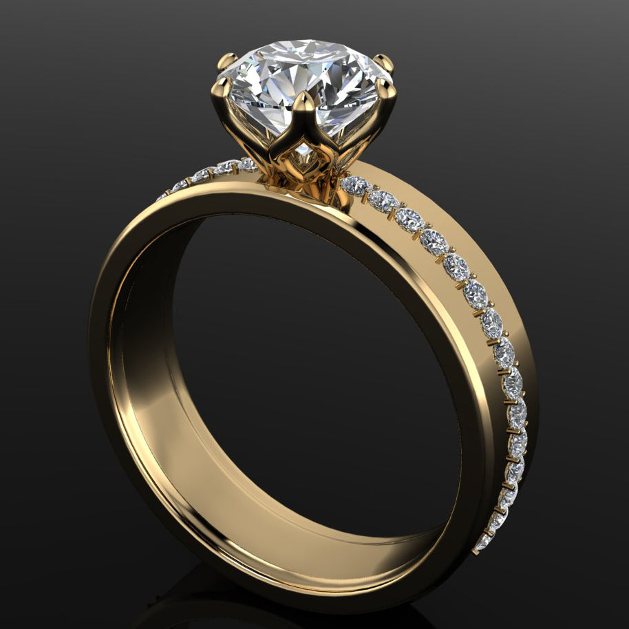 phoenix II ring - 2 carat round lab grown diamond engagement ring, lab grown diamond cigar band ring, wide engagement ring, statement ring - J Hollywood Designs