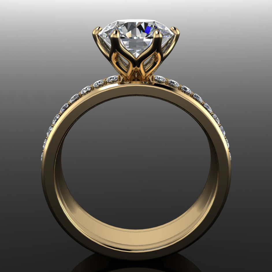 phoenix II ring - 2 carat round lab grown diamond engagement ring, lab grown diamond cigar band ring, wide engagement ring, statement ring - J Hollywood Designs