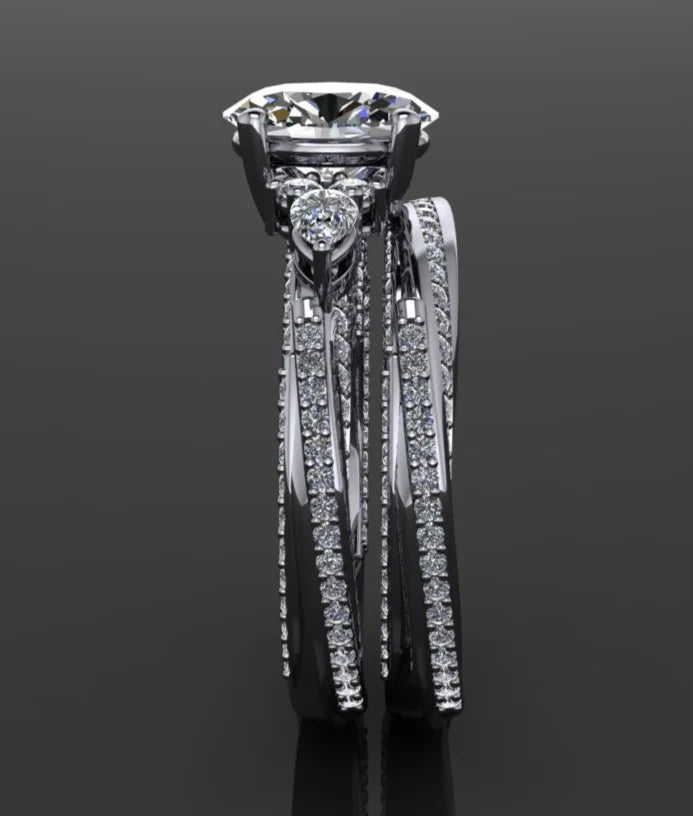 arlo ring - 1.5 carat oval moissanite wedding set, engagement ring and matching lab grown diamond wedding band
