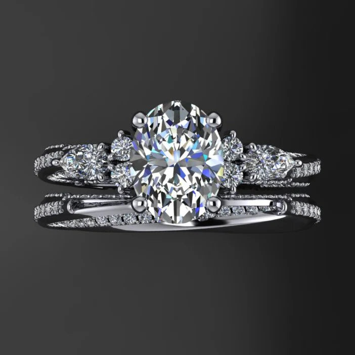 arlo ring - 1.5 carat oval moissanite wedding set, engagement ring and matching lab grown diamond wedding band