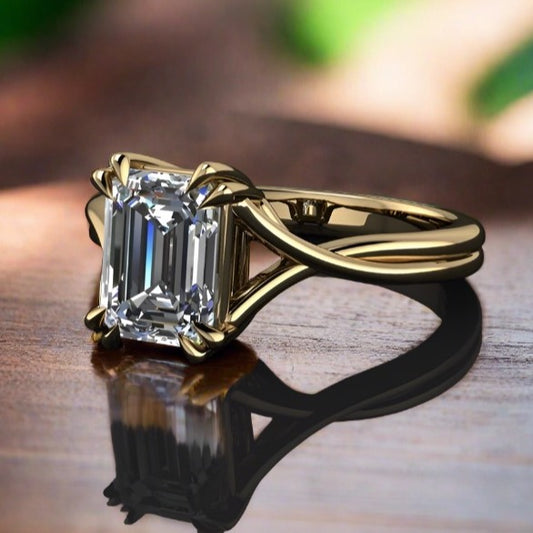 hailey ring – emerald cut moissanite engagement ring, emerald shaped moissanite, sterling silver ring - J Hollywood Designs