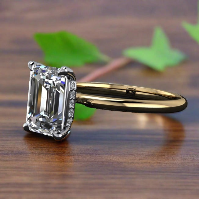 2 carat emerald lab grown diamond solitaire with hidden halo 