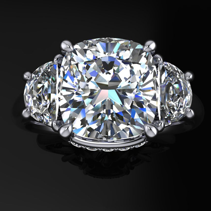 ava 3 stone engagement ring with lab grown diamonds - top