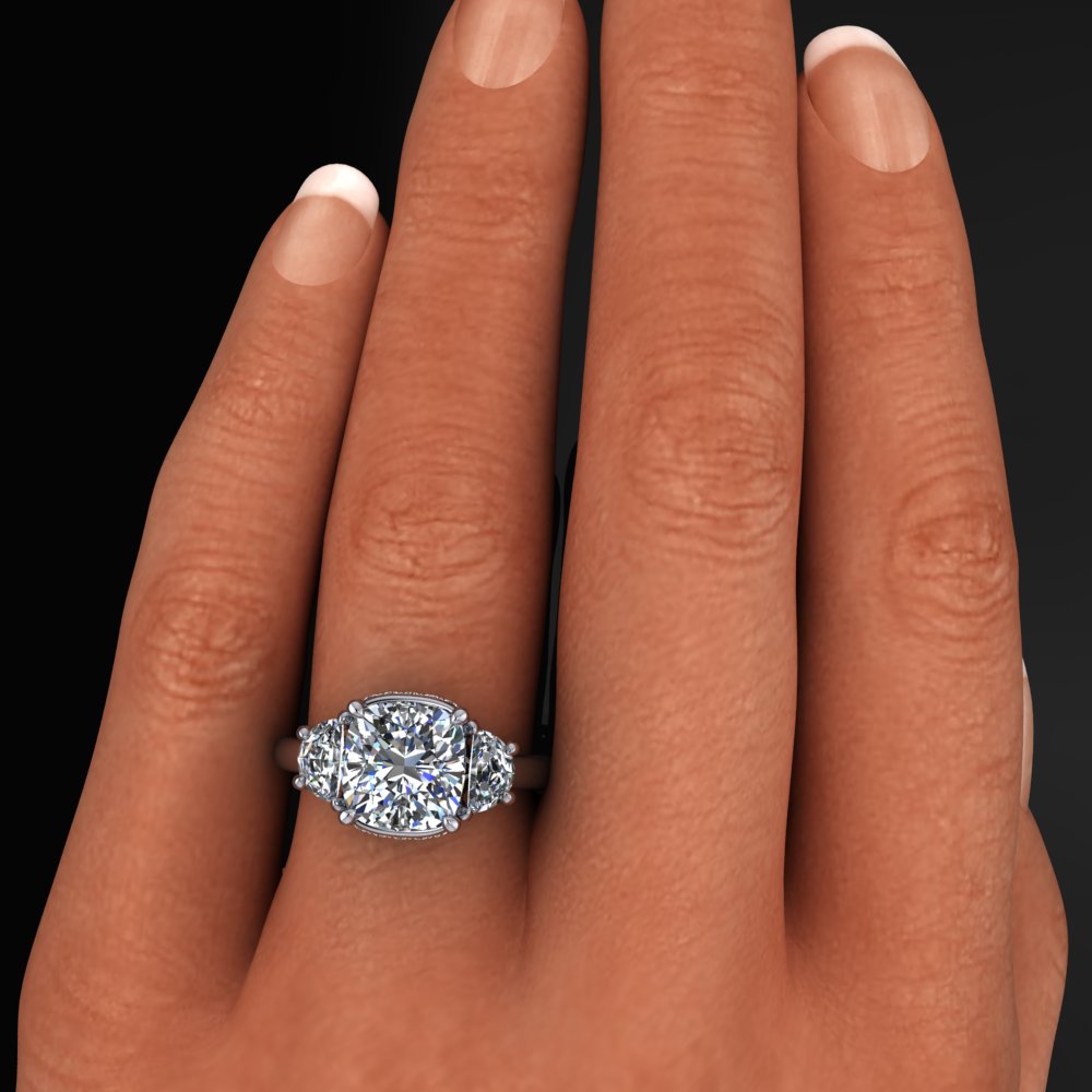 ava 3 stone engagement ring with lab grown diamonds - model shot