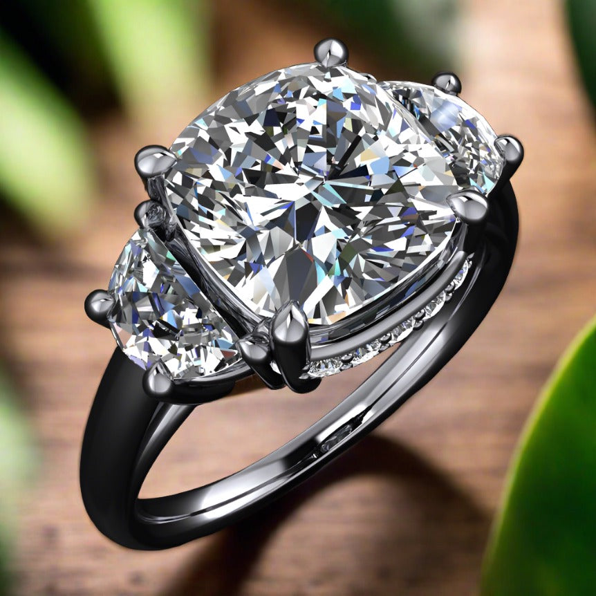 ava 3 stone engagement ring with lab grown diamonds - angle