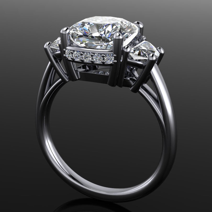 ava 3 stone engagement ring with lab grown diamonds - side